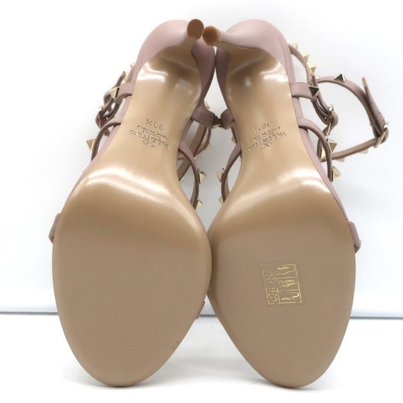 VALENTINO ROCKSTUD 105 ANKLE STRAP CAGED SANDALS POUDRE LEATHER SIZE 38.5 NEW - Picture 12 of 12